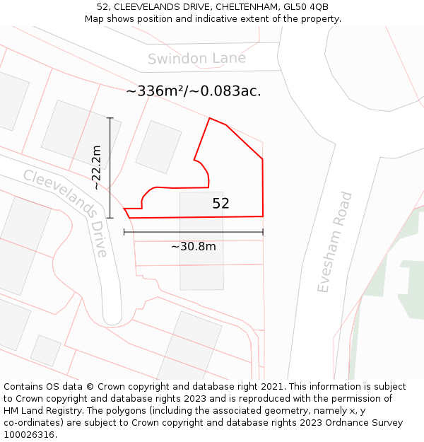 52, CLEEVELANDS DRIVE, CHELTENHAM, GL50 4QB: Plot and title map