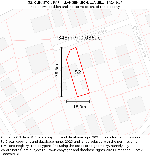 52, CLEVISTON PARK, LLANGENNECH, LLANELLI, SA14 9UP: Plot and title map