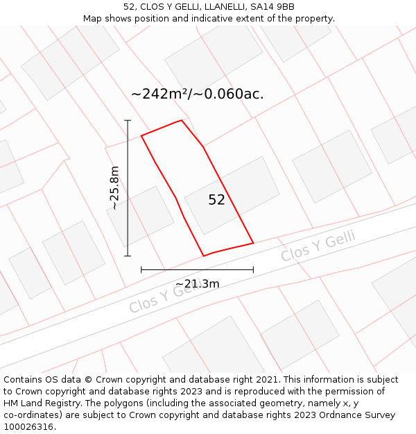 52, CLOS Y GELLI, LLANELLI, SA14 9BB: Plot and title map