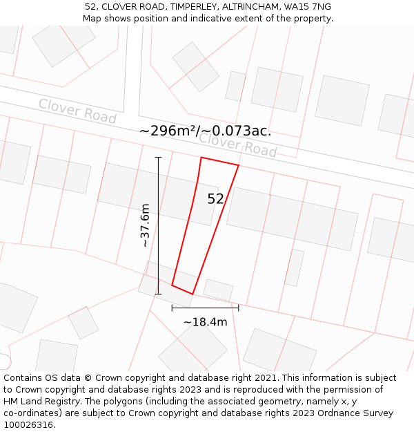 52, CLOVER ROAD, TIMPERLEY, ALTRINCHAM, WA15 7NG: Plot and title map