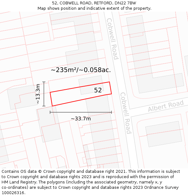 52, COBWELL ROAD, RETFORD, DN22 7BW: Plot and title map