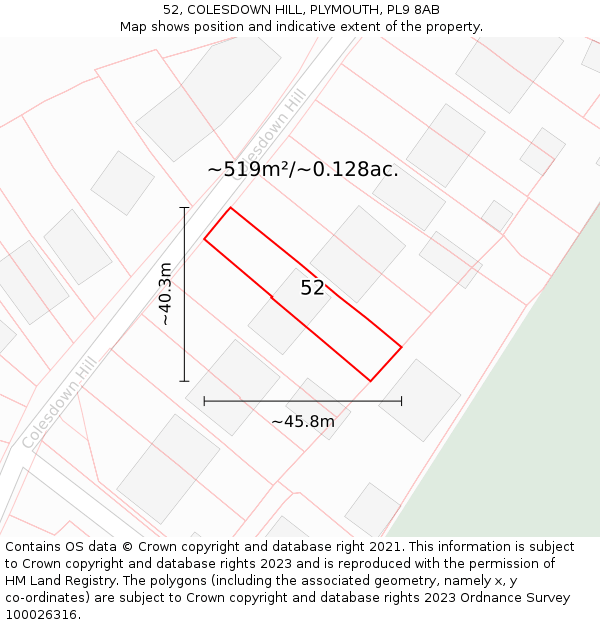 52, COLESDOWN HILL, PLYMOUTH, PL9 8AB: Plot and title map