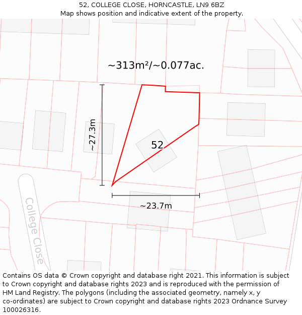 52, COLLEGE CLOSE, HORNCASTLE, LN9 6BZ: Plot and title map