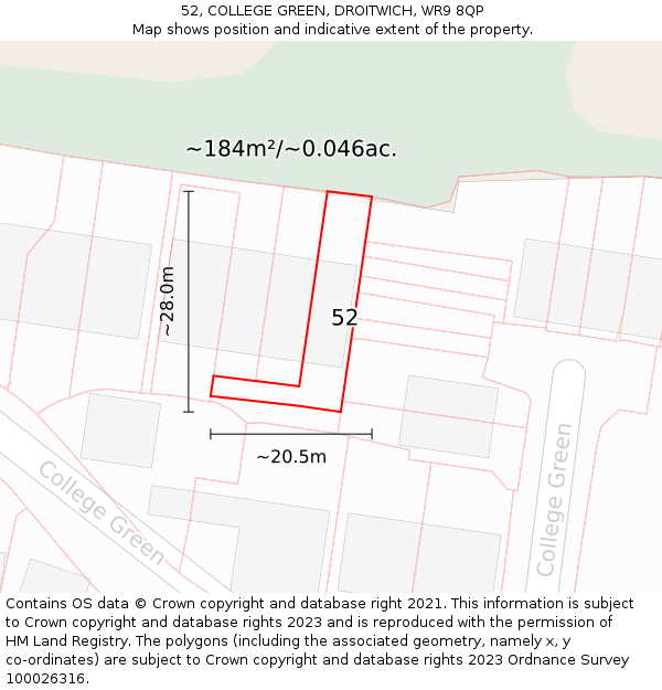 52, COLLEGE GREEN, DROITWICH, WR9 8QP: Plot and title map