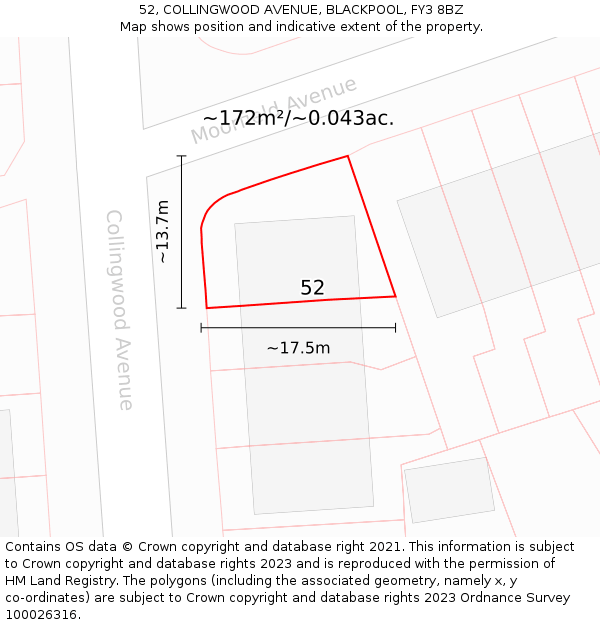 52, COLLINGWOOD AVENUE, BLACKPOOL, FY3 8BZ: Plot and title map