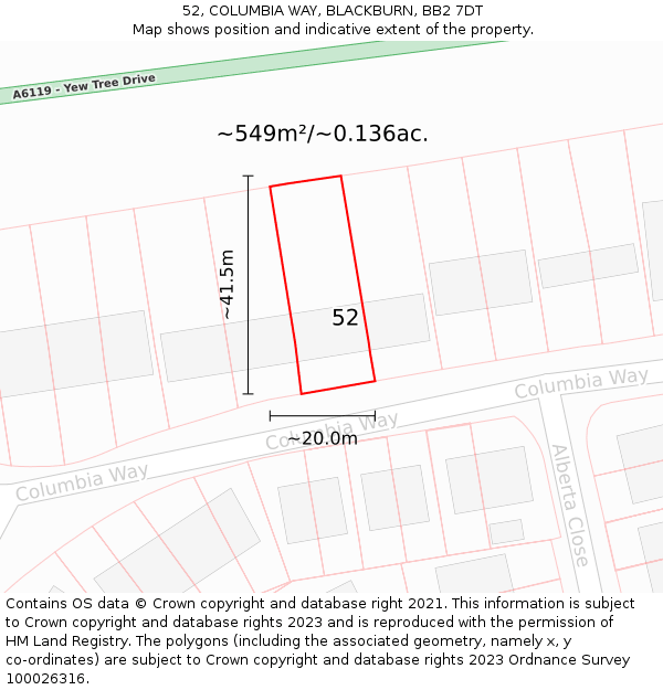 52, COLUMBIA WAY, BLACKBURN, BB2 7DT: Plot and title map