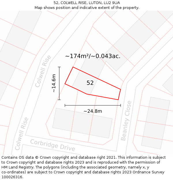 52, COLWELL RISE, LUTON, LU2 9UA: Plot and title map