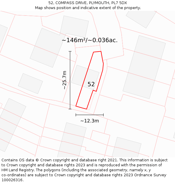 52, COMPASS DRIVE, PLYMOUTH, PL7 5DX: Plot and title map