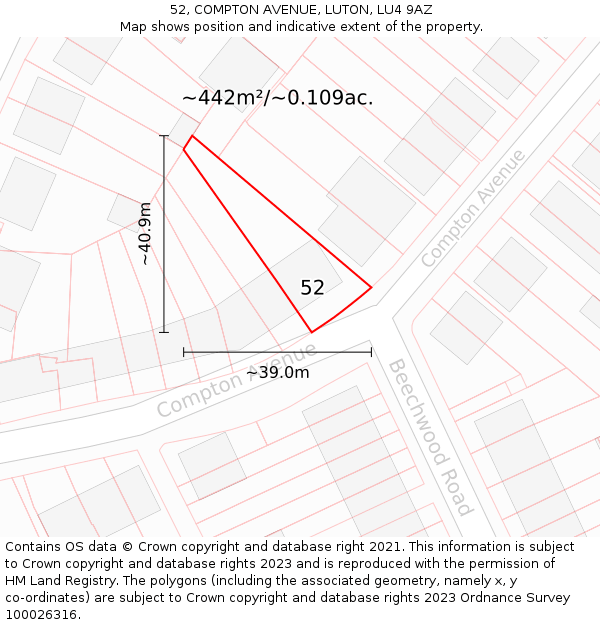 52, COMPTON AVENUE, LUTON, LU4 9AZ: Plot and title map