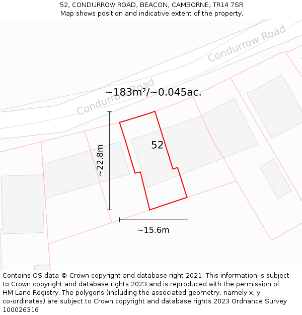 52, CONDURROW ROAD, BEACON, CAMBORNE, TR14 7SR: Plot and title map