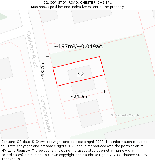 52, CONISTON ROAD, CHESTER, CH2 1PU: Plot and title map