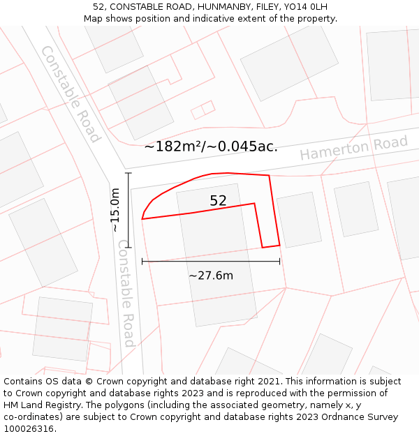 52, CONSTABLE ROAD, HUNMANBY, FILEY, YO14 0LH: Plot and title map