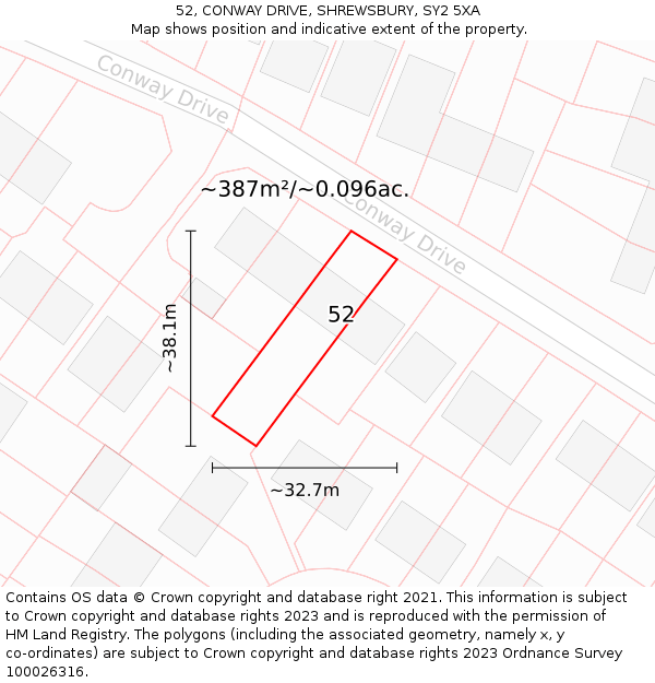 52, CONWAY DRIVE, SHREWSBURY, SY2 5XA: Plot and title map