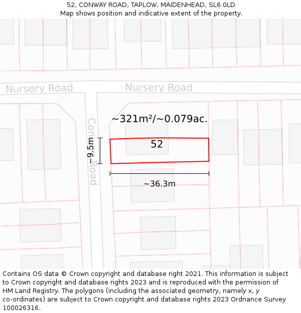 52, CONWAY ROAD, TAPLOW, MAIDENHEAD, SL6 0LD: Plot and title map