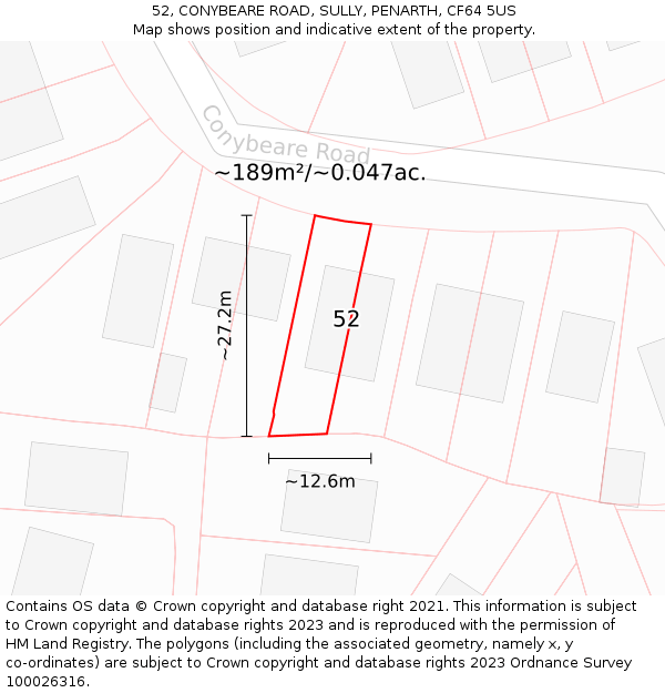 52, CONYBEARE ROAD, SULLY, PENARTH, CF64 5US: Plot and title map