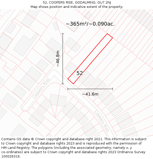 52, COOPERS RISE, GODALMING, GU7 2NJ: Plot and title map