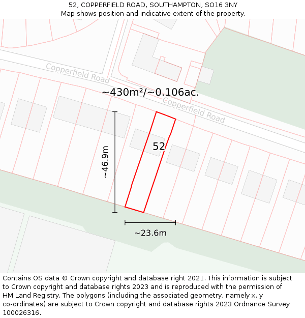 52, COPPERFIELD ROAD, SOUTHAMPTON, SO16 3NY: Plot and title map