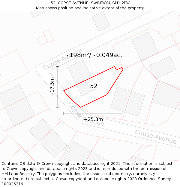 52, COPSE AVENUE, SWINDON, SN1 2PW: Plot and title map