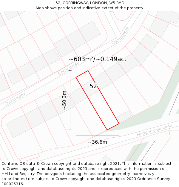 52, CORRINGWAY, LONDON, W5 3AD: Plot and title map