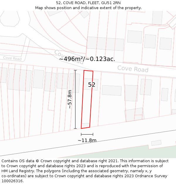 52, COVE ROAD, FLEET, GU51 2RN: Plot and title map