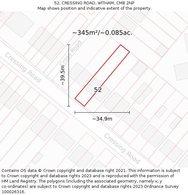 52, CRESSING ROAD, WITHAM, CM8 2NP: Plot and title map