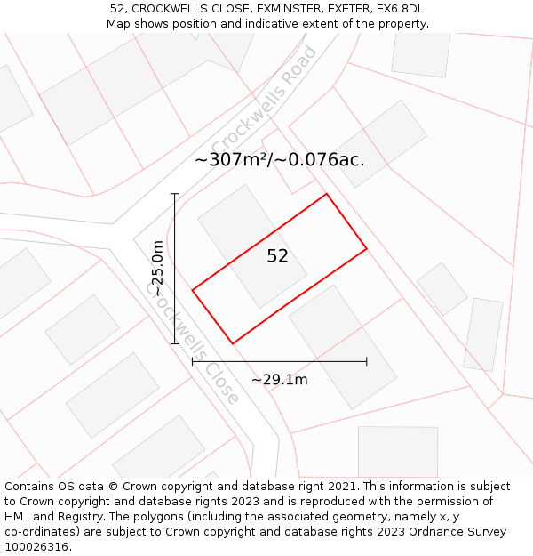 52, CROCKWELLS CLOSE, EXMINSTER, EXETER, EX6 8DL: Plot and title map