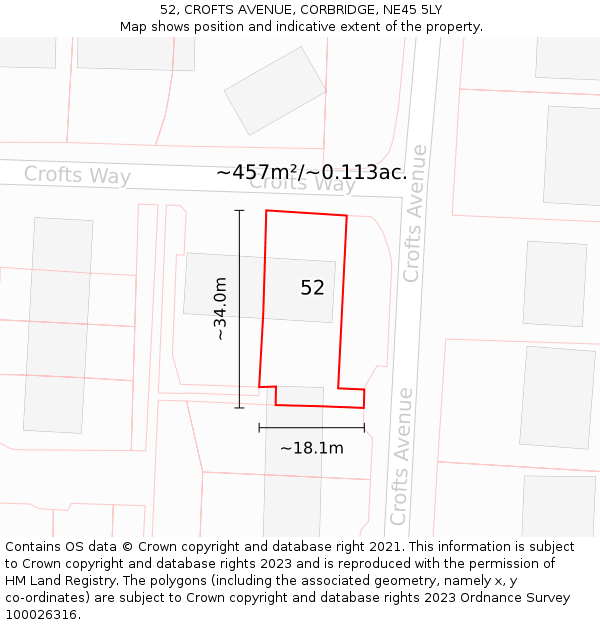 52, CROFTS AVENUE, CORBRIDGE, NE45 5LY: Plot and title map