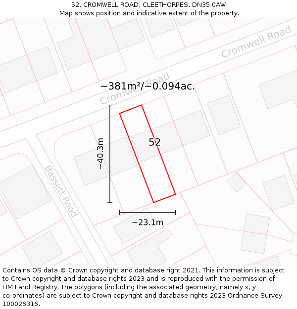 52, CROMWELL ROAD, CLEETHORPES, DN35 0AW: Plot and title map