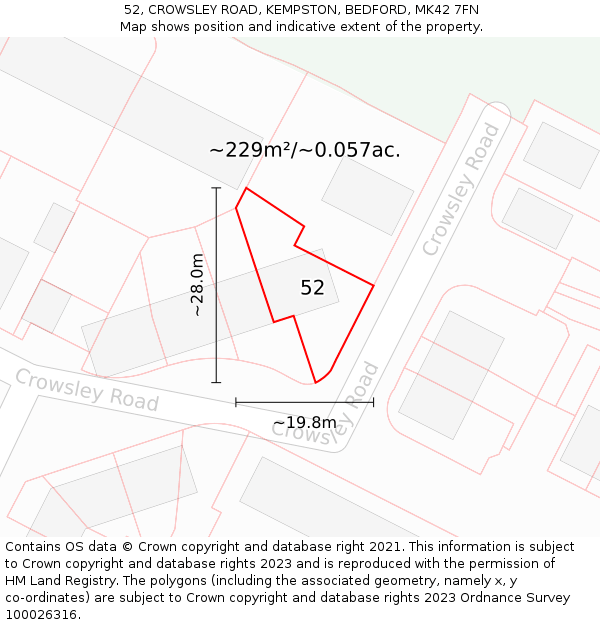 52, CROWSLEY ROAD, KEMPSTON, BEDFORD, MK42 7FN: Plot and title map