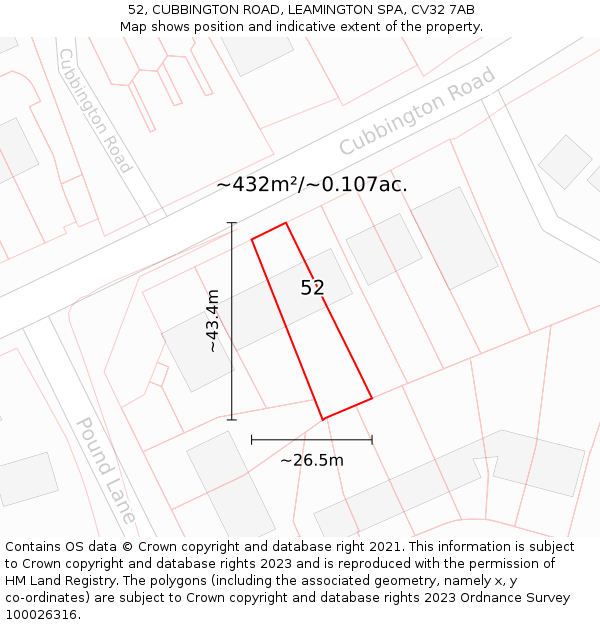 52, CUBBINGTON ROAD, LEAMINGTON SPA, CV32 7AB: Plot and title map