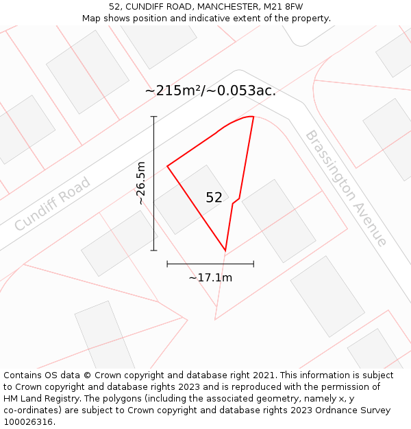 52, CUNDIFF ROAD, MANCHESTER, M21 8FW: Plot and title map