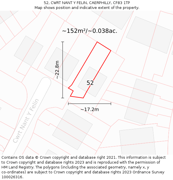 52, CWRT NANT Y FELIN, CAERPHILLY, CF83 1TP: Plot and title map