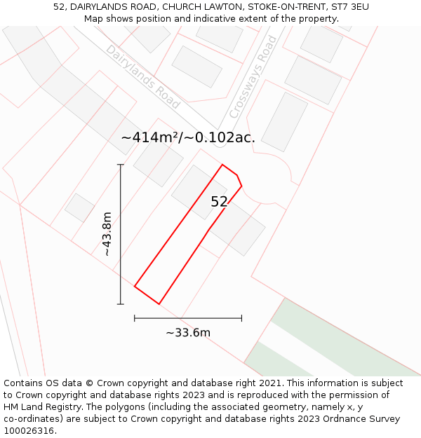 52, DAIRYLANDS ROAD, CHURCH LAWTON, STOKE-ON-TRENT, ST7 3EU: Plot and title map