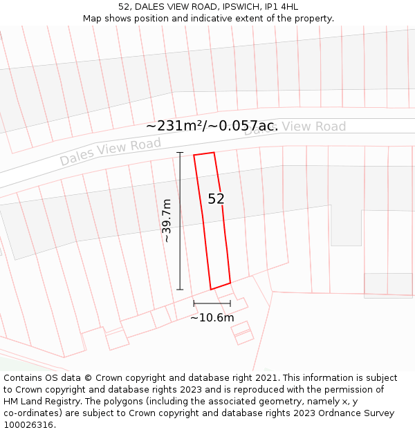 52, DALES VIEW ROAD, IPSWICH, IP1 4HL: Plot and title map