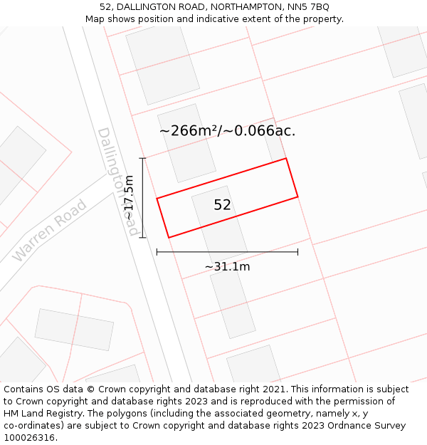 52, DALLINGTON ROAD, NORTHAMPTON, NN5 7BQ: Plot and title map