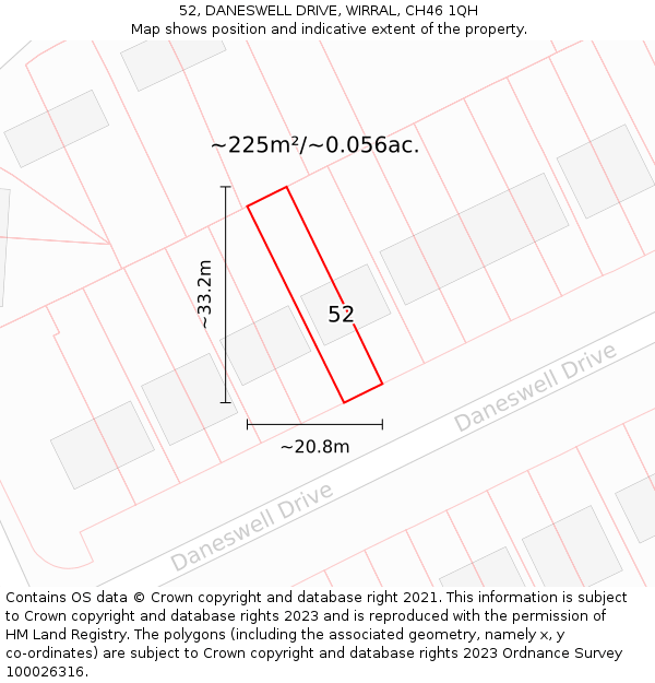 52, DANESWELL DRIVE, WIRRAL, CH46 1QH: Plot and title map