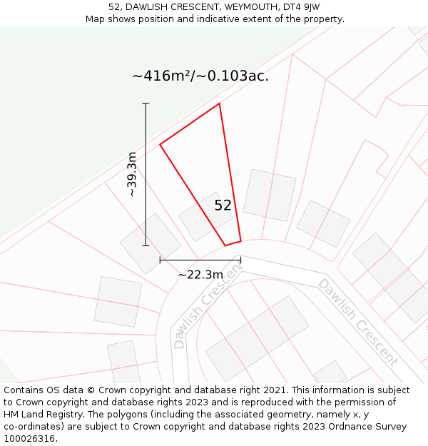 52, DAWLISH CRESCENT, WEYMOUTH, DT4 9JW: Plot and title map