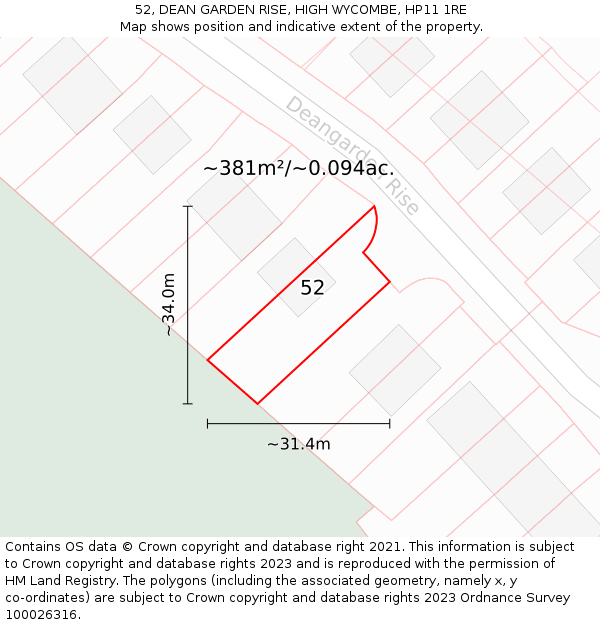 52, DEAN GARDEN RISE, HIGH WYCOMBE, HP11 1RE: Plot and title map