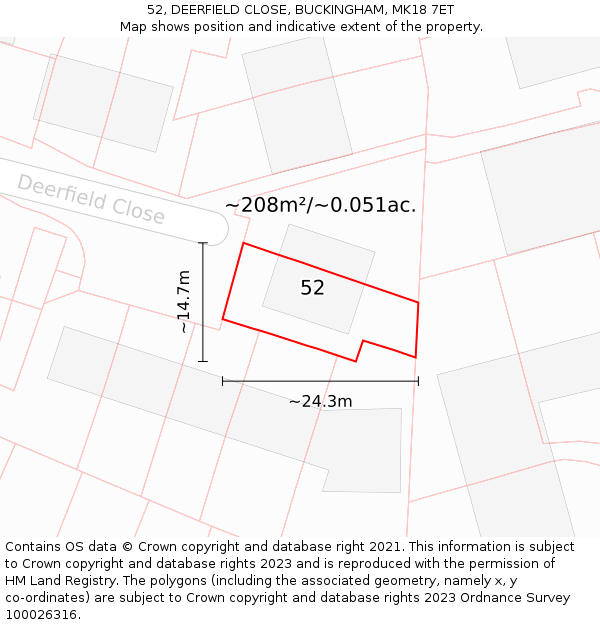 52, DEERFIELD CLOSE, BUCKINGHAM, MK18 7ET: Plot and title map