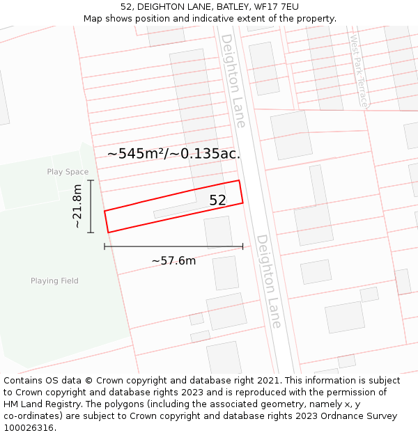 52, DEIGHTON LANE, BATLEY, WF17 7EU: Plot and title map