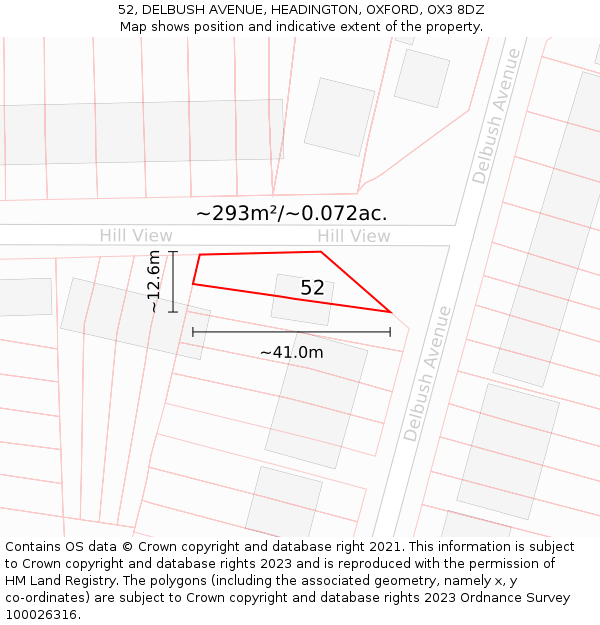 52, DELBUSH AVENUE, HEADINGTON, OXFORD, OX3 8DZ: Plot and title map