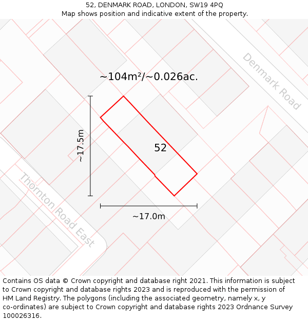 52, DENMARK ROAD, LONDON, SW19 4PQ: Plot and title map