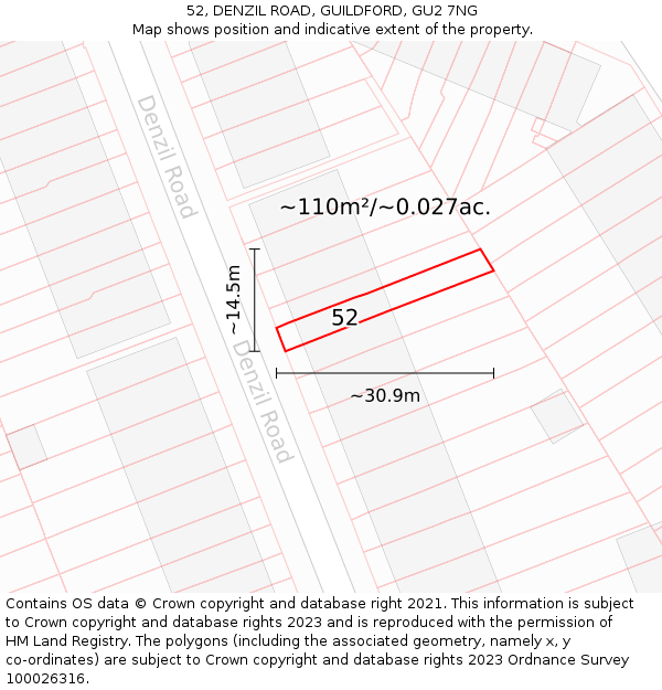 52, DENZIL ROAD, GUILDFORD, GU2 7NG: Plot and title map