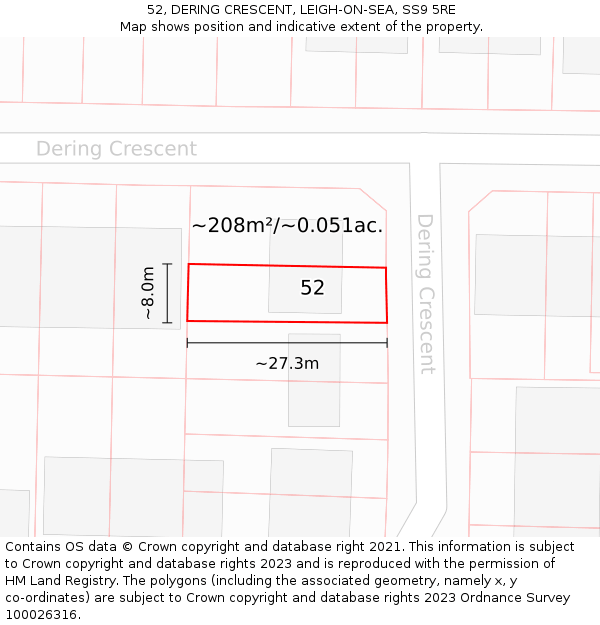 52, DERING CRESCENT, LEIGH-ON-SEA, SS9 5RE: Plot and title map