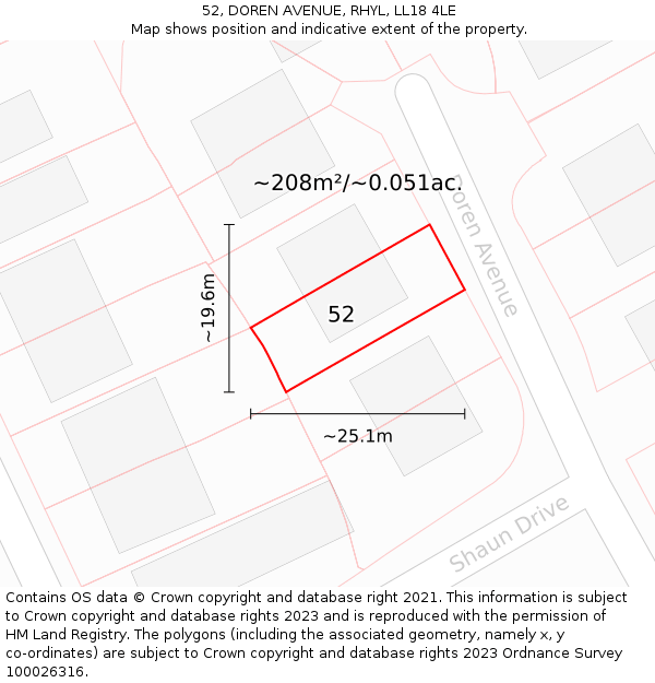 52, DOREN AVENUE, RHYL, LL18 4LE: Plot and title map