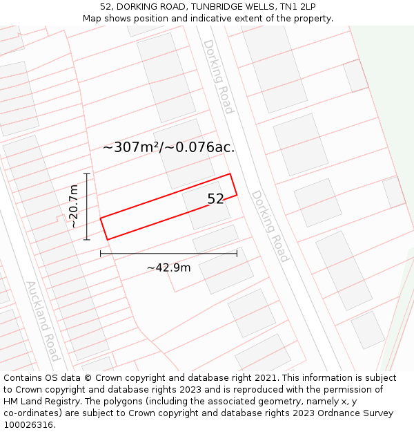 52, DORKING ROAD, TUNBRIDGE WELLS, TN1 2LP: Plot and title map