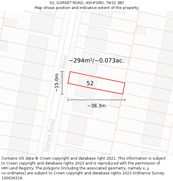 52, DORSET ROAD, ASHFORD, TW15 3BY: Plot and title map