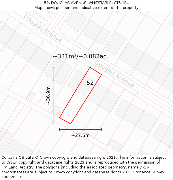 52, DOUGLAS AVENUE, WHITSTABLE, CT5 1RU: Plot and title map