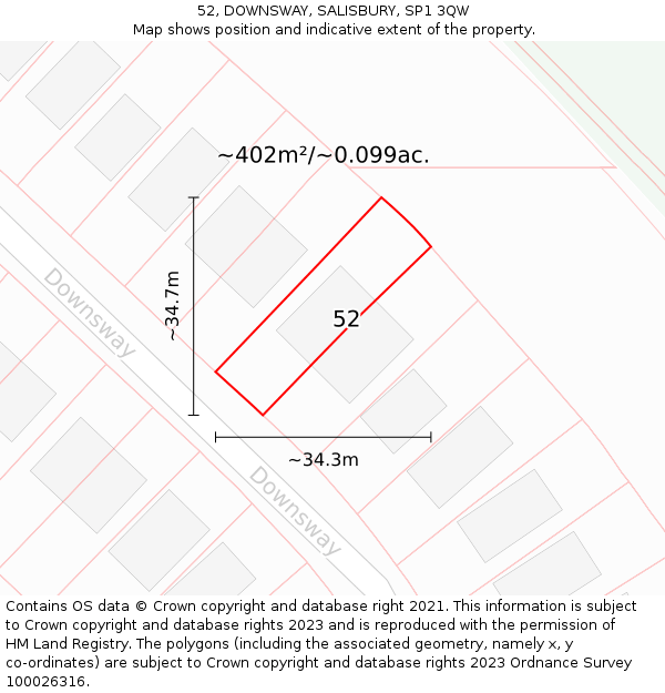 52, DOWNSWAY, SALISBURY, SP1 3QW: Plot and title map