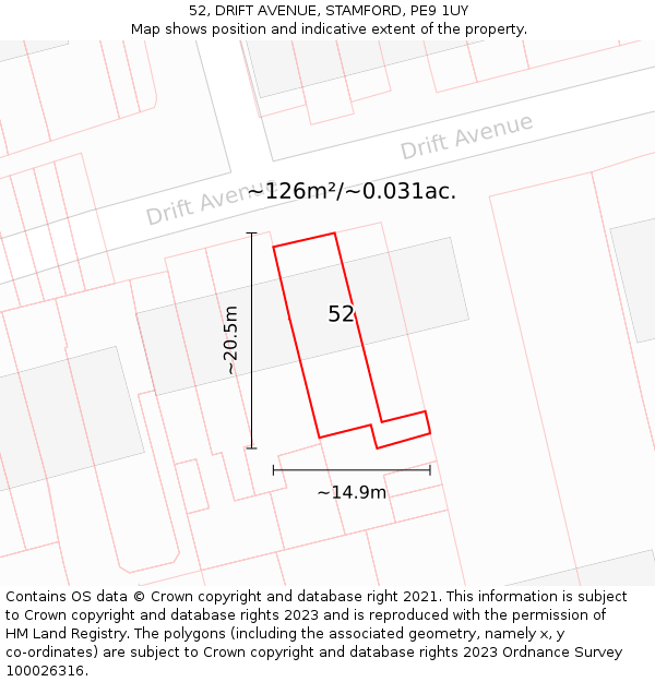 52, DRIFT AVENUE, STAMFORD, PE9 1UY: Plot and title map